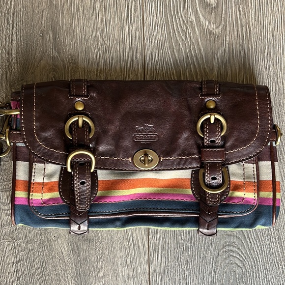 Coach 65th Anniversary Legacy Brown Leather Color Stripe Garcia Clutch/Wristlet - Picture 2 of 14